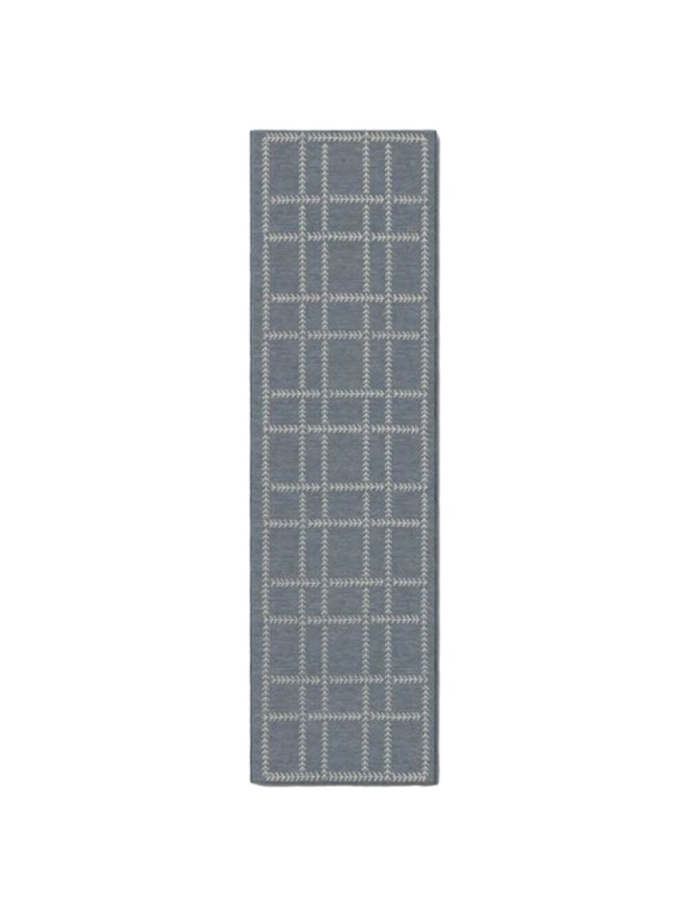 2' X 7' Stitched Grid Woven Rug Slate Blue
